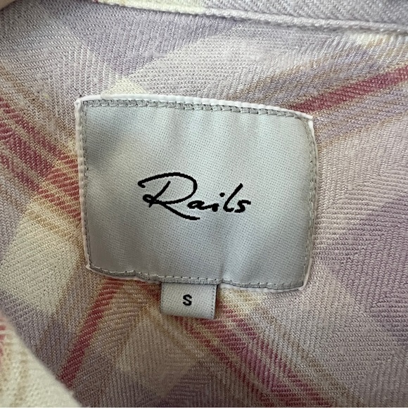Rails Hunter Plaid Flannel Shirt Small Lavender Rose Cream Rayon Button Front - Picture 5 of 7
